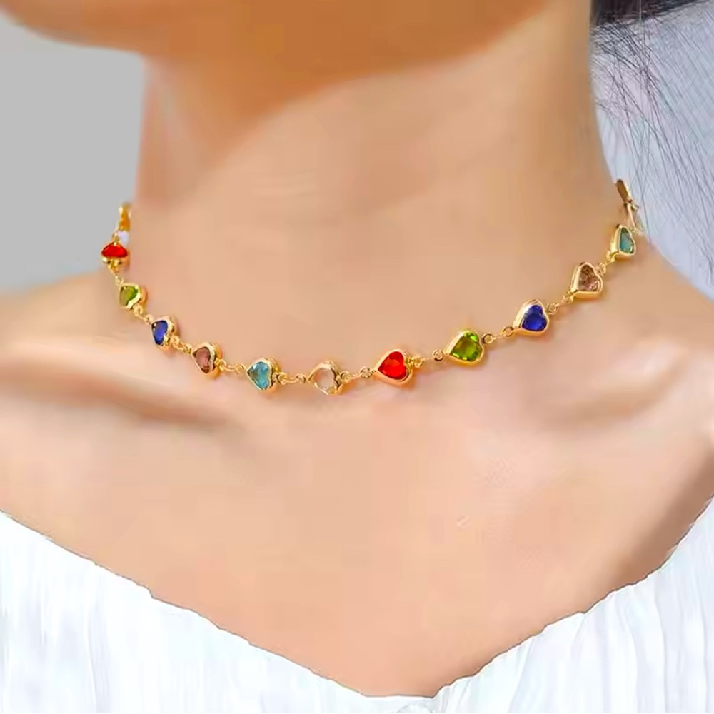 New, Fashion & Versatile Love Cubic Zirconia Necklace Colorful Alloy Metal